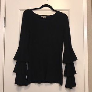 Trendy Bell Sleeved Black Knit Top